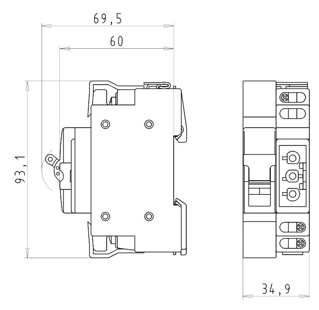 Переходник/автомат на рейку GESIS - Розеточный разъем, для установки на DIN рейку, с автоматическим выключателем, 3 полюса, винтовая фиксация, номинальные характеристики: 250V, 20A, цвет: белый, серия gesis GST18i3