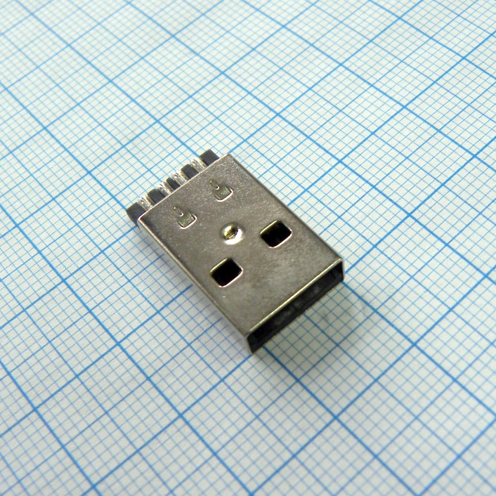 USB A 16 вилка на кабель - Разъем USB тип А,  вилка на кабель с кожухом L=20мм, 4 контакта