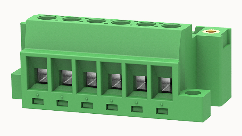 PCB вилка 2EDG-DBM-5.08-06P-14 - Вилочный разъем, PCB, на кабель, угол 90 град., с монтажными фланцами,монтаж на поверхность,шаг 5,08 мм, 6 полюсов, сечение проводников: 0.2 - 2.5 мм кв., 320V, 12А, цвет: зеленый, серия 2EDG-DBM