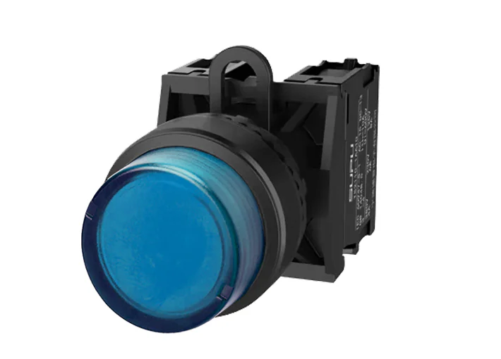 Кнопка выпуклая (синяя) TS2513-0BM40-S10 - Кнопка круглая выпуклая, без блокировки, LED AC/DC 24V, пластиковое переднее кольцо, с мгновенным нажатием, с контактной группой 1NO, диаметр головки кнопки 29,5 мм, диаметр посадочного отверстия: 22 мм, цвет: си