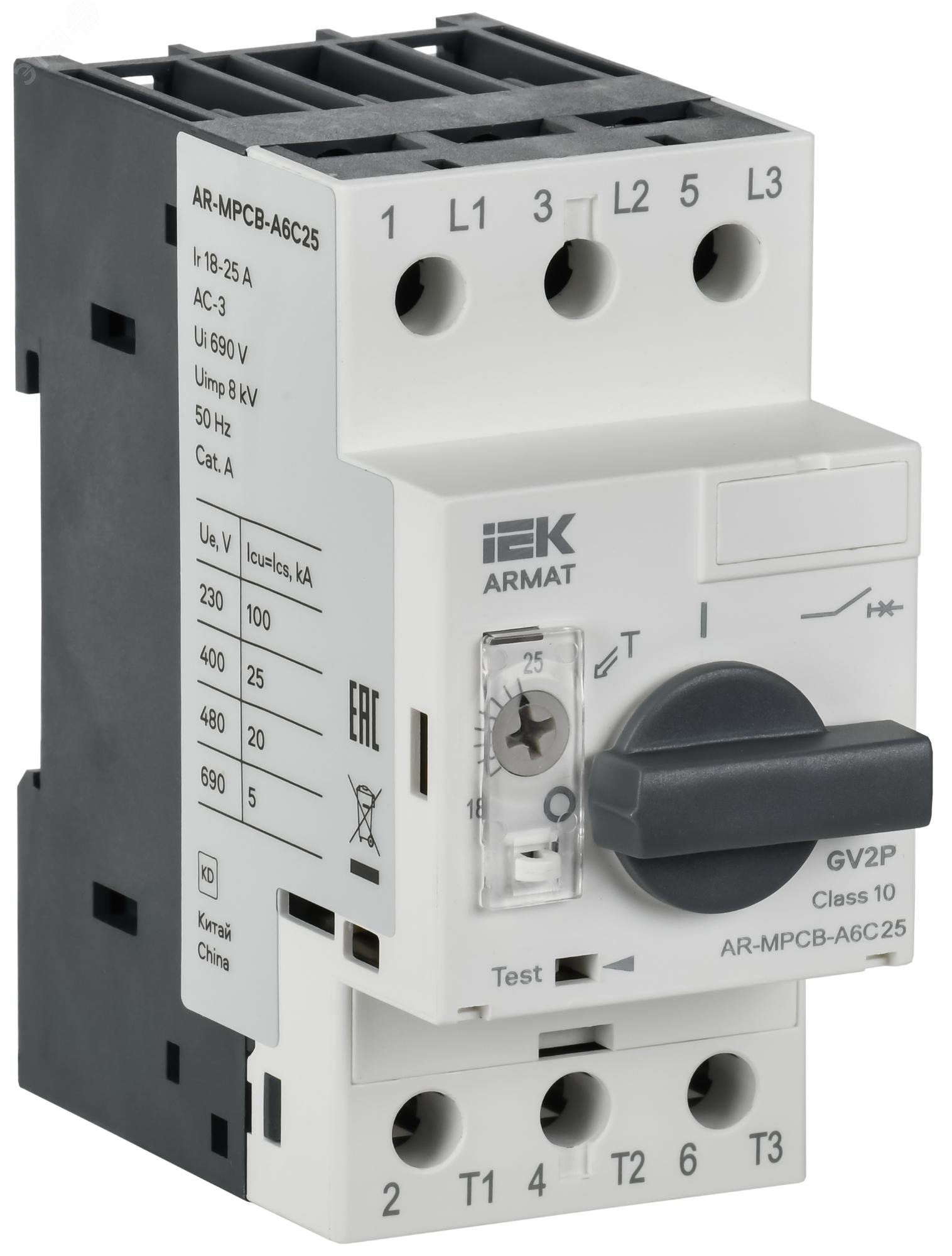 Автоматический выключатель защиты двигателя ARMAT A6 GV2P 18-25А IEK AR-MPCB-A6C25