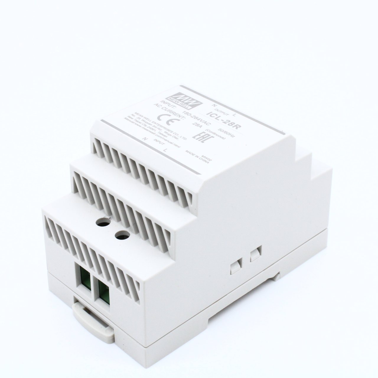 ICL-28R - Ограничитель пускового тока, рабочее напряжение 180…264В AC, 47…63Гц, раб. ток 28А, огр. ток 48А, на DIN рейку 52.5x90x54.5мм, -30…+70°С