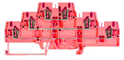 Клемма WKFN 2,5 E3/35 Red  99.500.7938.1 - 3-х этажная клемма, тип фиксации провода: пружинный, номинальное сечение: 2,5 мм кв., 20A, 500V, ширина: 5 мм, цвет: красный, тип монтажа: DIN 35