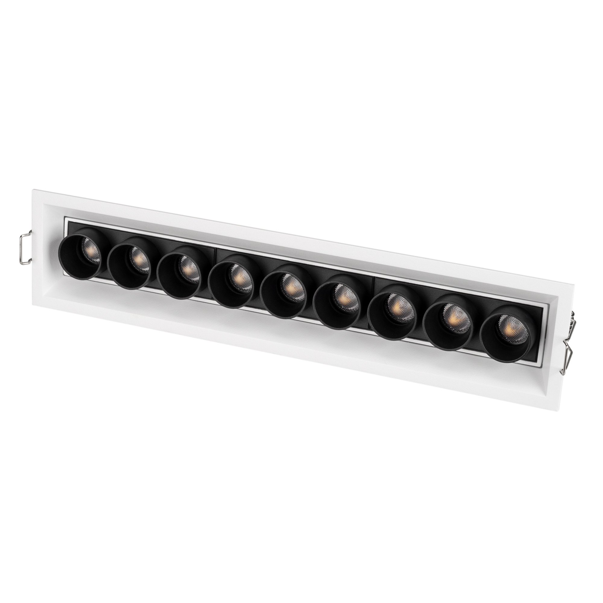 Светильник MS-ORIENT-BUILT-TURN-TC-S67x300-20W Day4000 (WH-BK, 30 deg, 230V) 032231 - Встраиваемый поворотный светильник. Мощность 20 Вт, св. поток 1500 лм, 75 лм/Вт, дневной 4000 K, CRI>98, угол 30°, напряжение питания 230 В. Белый прямоугольный корпус и
