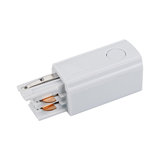 Коннектор питания LGD-4TR-CON-POWER-L-WH (C) 024714 - Коннектор-заглушка для подачи питания в треки 4TR, левая (определение левого коннектора происходит относительно контакта заземления системы). Цвет белый.  Длина 65мм (99мм с разъемом). При использовани