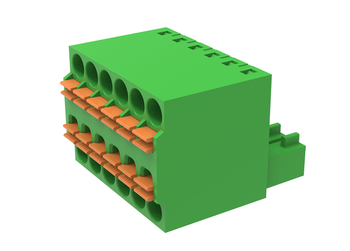 Розеточный разъем на кабель MC-DRD3.5H04P - Розеточный разъем, прямой, 2 этажа, на кабель, шаг: 3.5 мм, 4 полюса, фиксация провода Push-In исполнение: стандартное, 160V, 8A, цвет: зеленый