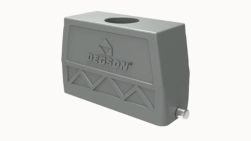 Крышка разъема D24B-TEH-2g-M32 - Крышка разъема на кабель, типоразмер 24B, высокое исполнение, без уплотнителя, 1 отверстие с резьбой для кабельных вводов M32x1,5, с верхним расположением, без защелки (упоры под одну защелку), материал корпуса: алюминиевы