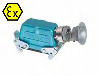 Крышка разъема Ex 99.736.3329.7 - Крышка разъема на кабель, типоразмер 16B, взрывозащищита, с уплотнителем, 1 кабельный ввод M32x1,5, с разгрузкой на изгиб, IP54, с боковым расположением, с двумя защелками, материал корпуса: цинковый сплав