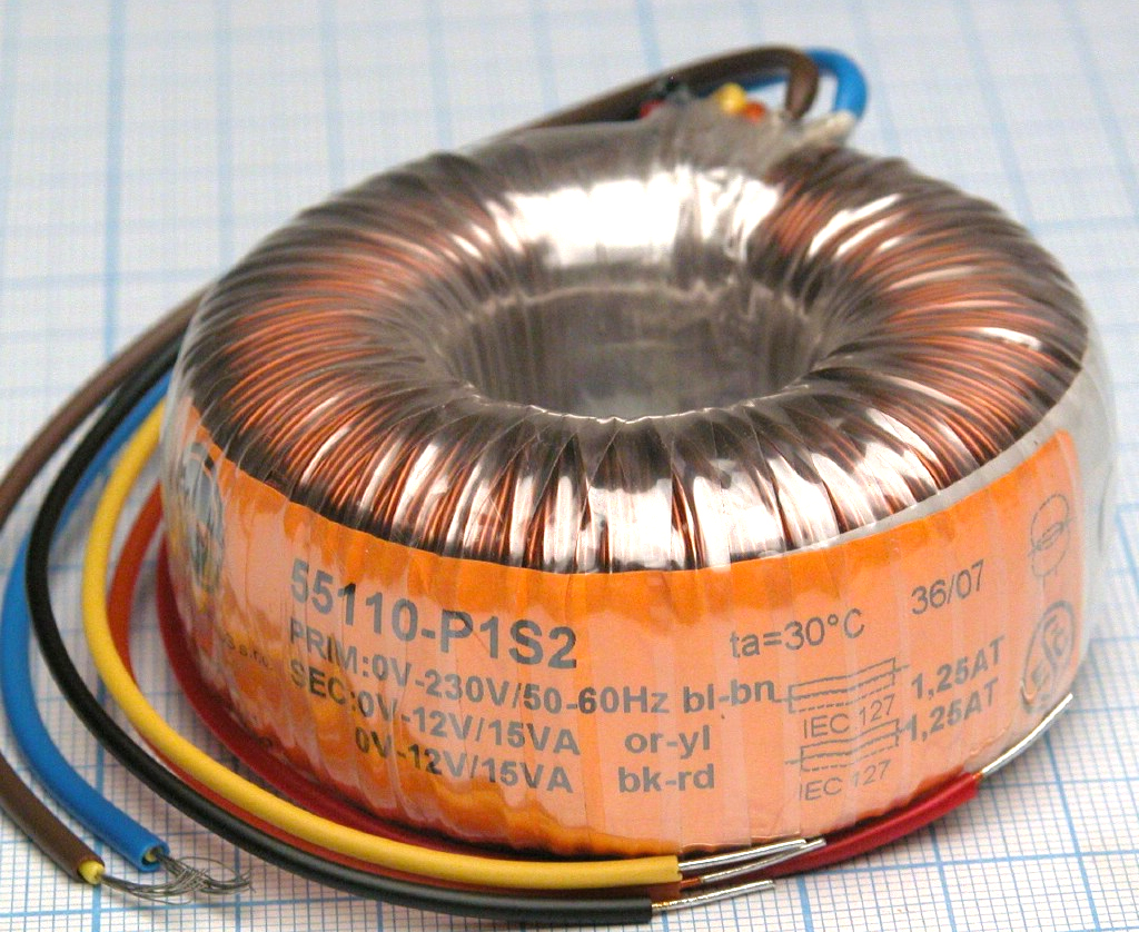 55110-P1S2 - Тороидальный трансформатор 30ВА 230В 2x12В 1,25A S; TRT30212