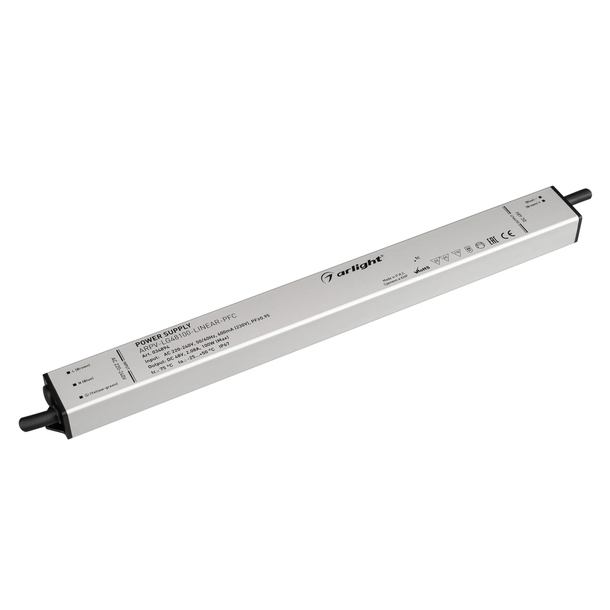 Блок питания ARPV-LG48100-LINEAR-PFC (48V, 2.08A, 100W) 034894 - Источник напряжения с гальванической развязкой для светодиодных изделий. Входное напряжение 220-240 VAC. Выходные параметры: 48 В, 2.08 А, 100 Вт. Встроенный PFC >0.95. Тонкий металлический 