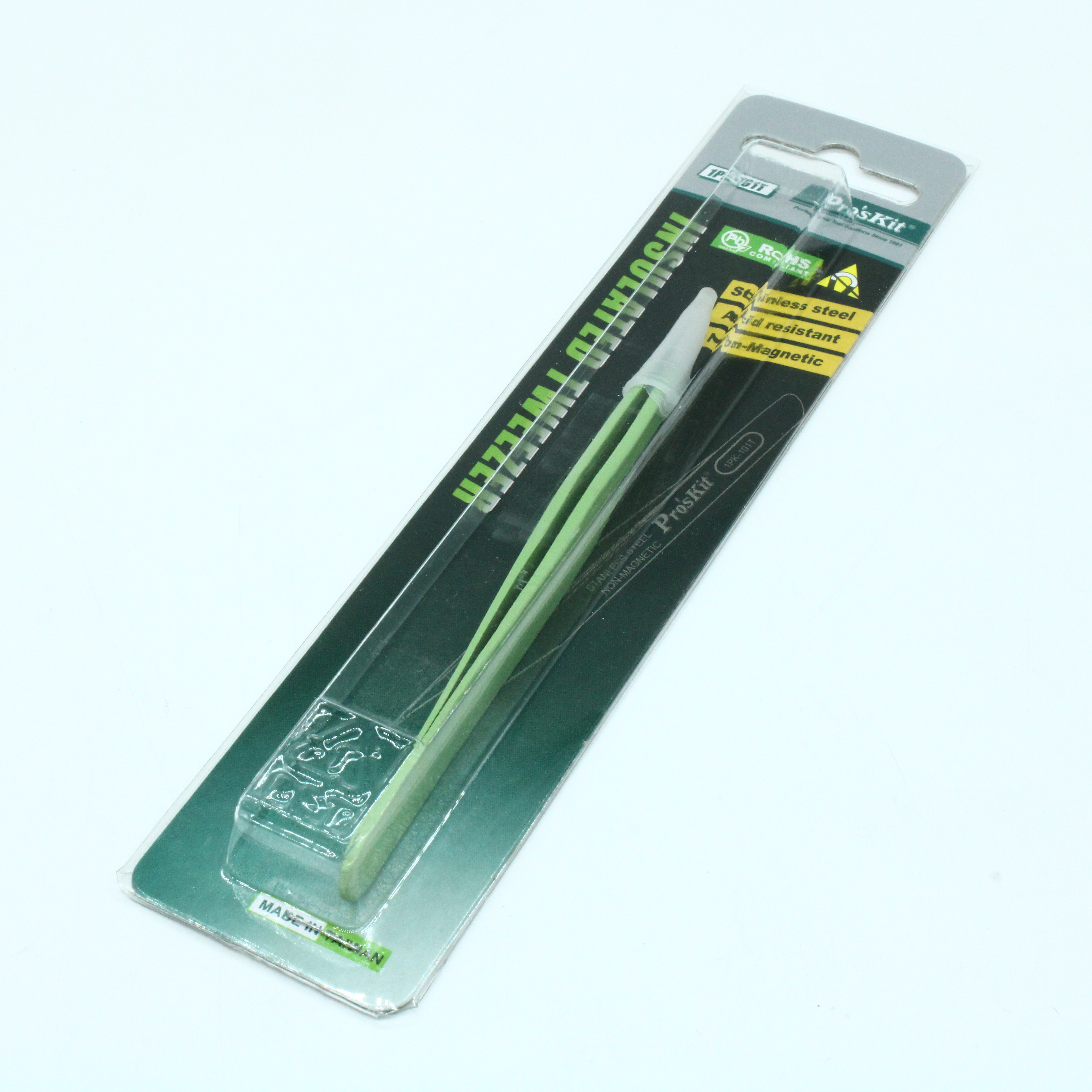 1PK-101T - Пинцет прямой, изолированные рукоятки, немагнитный, длина инструмента 120 мм.