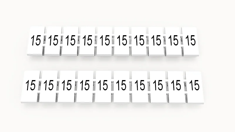 Марк.  полоска ZB5-10P-19-69Z(H) - Маркировочные шильдики для клемм WS…, DC…, PC…, сечением 2,5 мм кв., центральная, 10 шильдиков, нанесенные символы: 15 с вертикальным расположением, размер шильдика: 4,55х10,7 мм, цвет белый