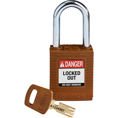 gws150275 - Замок SafeKey нейлоновый со стальной дужкой, высота дужки – 38 мм, диаметр дужки – 6.4 мм, нейлоновый корпус, размеры корпуса – 46х38х19 мм, цвет – коричневый, 1 шт/упак