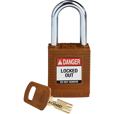 gws150275 - Замок SafeKey нейлоновый со стальной дужкой, высота дужки – 38 мм, диаметр дужки – 6.4 мм, нейлоновый корпус, размеры корпуса – 46х38х19 мм, цвет – коричневый, 1 шт/упак