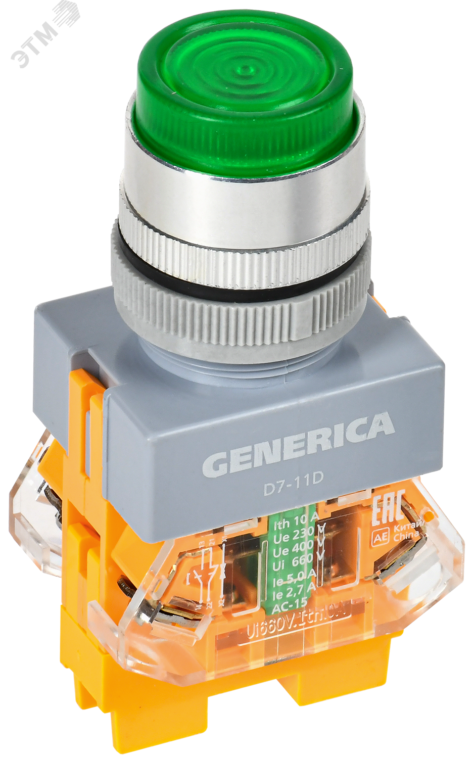 Кнопка D7-11D d=22мм 1з+1р с подсв. зеленая GENERICA BBT50-11D-3-12-K06-G