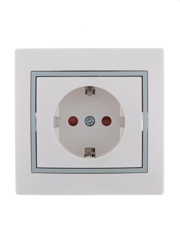 Розетка 1-м СП Mira 16А IP20 с заземл. защ. шторки с сер. вставкой керамика бел. 701-0215-124
