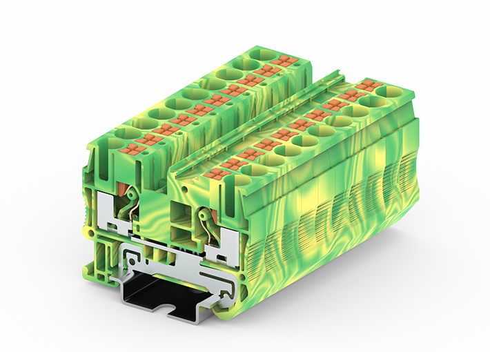 Заземляющая клемма TP6-2-PE - Заземляющая клемма, тип фиксации провода: push-in, номинальное сечение: 6 мм кв., ширина: 8,2 мм, цвет: желто-зеленый, тип монтажа: DIN 35