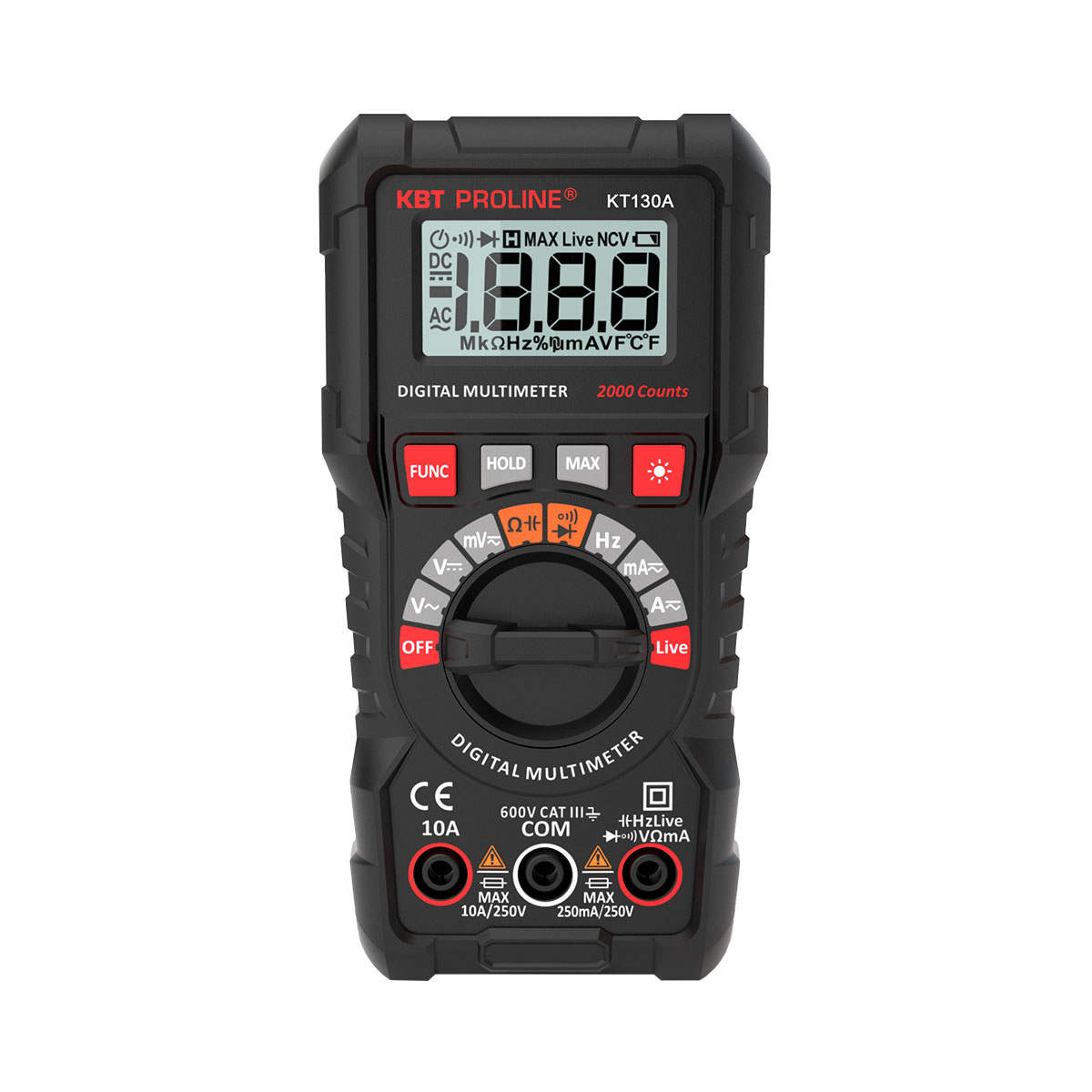 KT 130A серия PROLINE - Мультиметр компактный цифровой SMART с True RMS, ЖК-дисплей, ACA/DCA/ACV/DCV/R/C/F/t