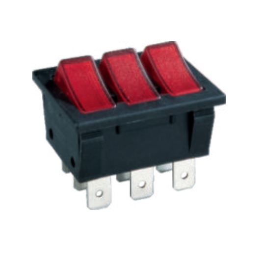 RK1-37 1X1X3N B/R"0-" - Выключатель клавишный ON-OFF с подсветкой цвет корпуса (черный) цвет кнопки (красный)