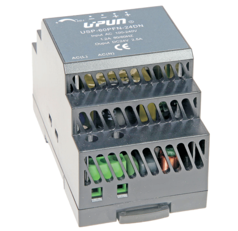 Источник питания USP-60PFN-05DN - Источник питания, однофазный, 5 V DC/6,5 A, 60W, диапазон входных напряжений: 85 - 264 V AC; габариты (мм): 93x52x58, пластиковый корпус, монтаж: на DIN рейку