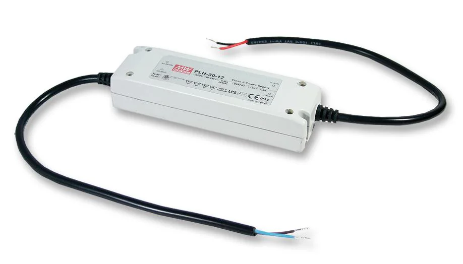 PLN-20-24 - AC-DC, 20Вт, вход 90...277В AC, 47...63Гц, ККМ, выход 24В/0.8А, рег. 0.6…0.8А, изоляция 3750В AC, в кожухе, IP64, 147х37х28 мм, -30...+60°С