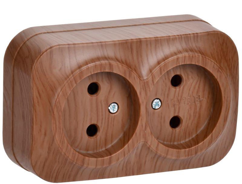 Розетка 2-м ОП GLORY РС22-2-ХД 10А без заземл. дуб ERH20-K24-10