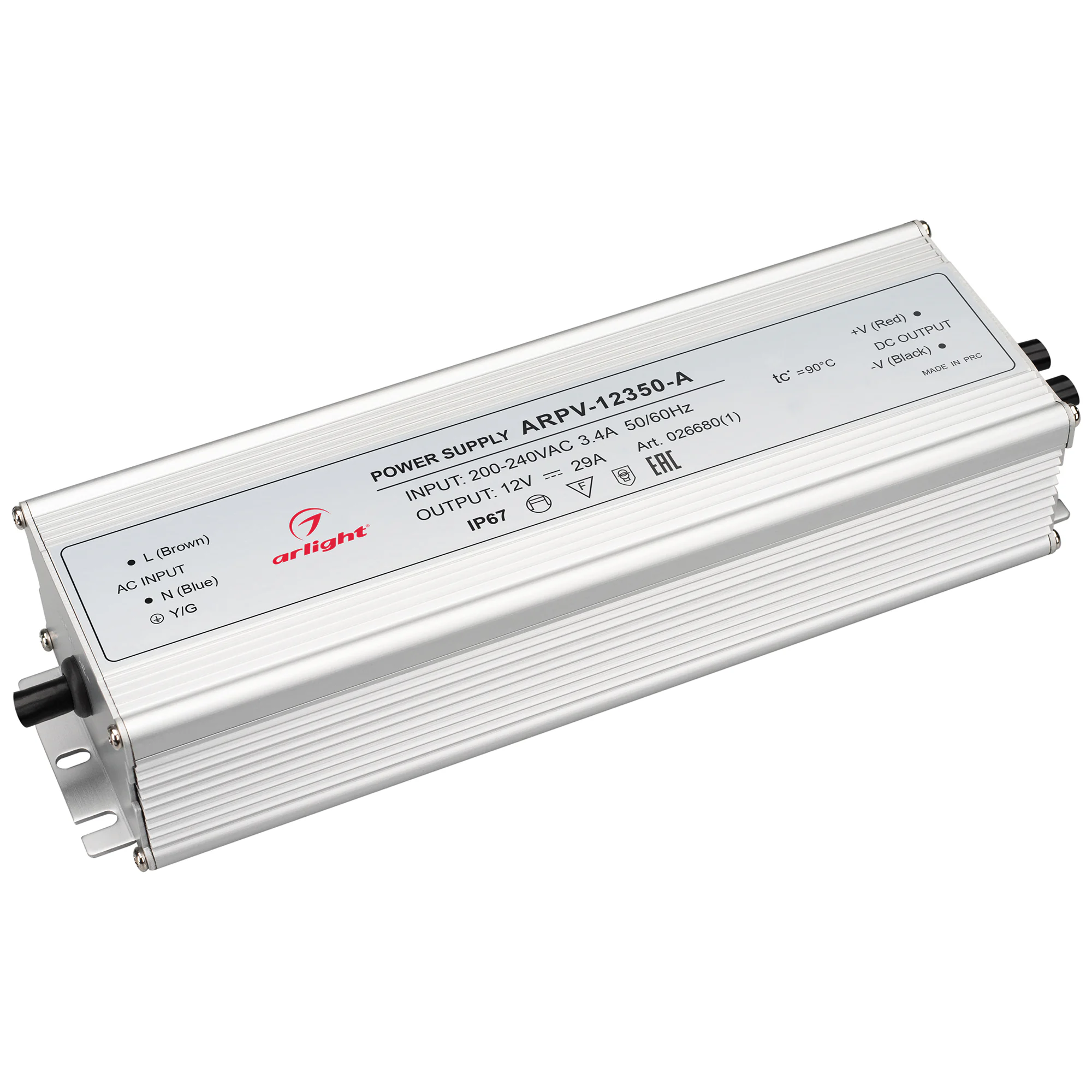 Блок питания ARPV-12350-A (12V, 29.0A, 350W) 026680(1) - Источник напряжения с гальванической развязкой для светодиодных изделий. Входное напряжение 200-240 VAC. Выходные параметры: 12 В, 29 А, 350 Вт. Встроенный PFC >0,5. Герметичный алюминиевый корпус I