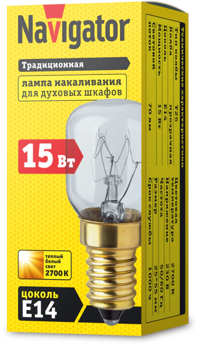 Лампа накаливания 61 207 NI-T25-15-230-E14-CL (для духовых шкафов) 61207