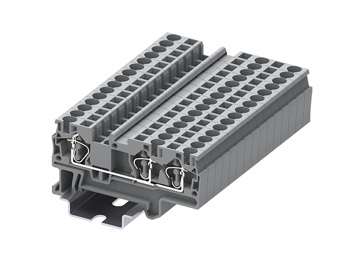 Проходная клемма TC4-3-GY - Проходная клемма, 3 точки подключения, пружинный, номинальное сечение: 4 мм кв., 32A, 800V, ширина: 6,2 мм, цвет: серый, тип монтажа: DIN 35