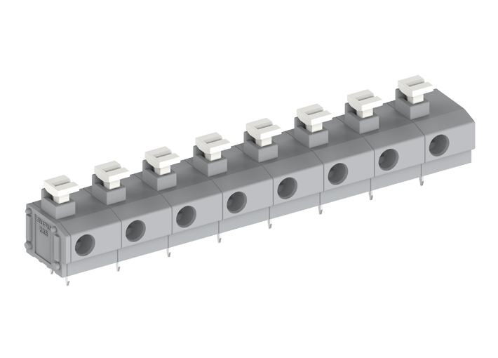 Розеточный разъем на плату 235401/010 - Клемма, горизонтальный подвод кабеля, на плату, шаг: 10.0 мм, 1 полюс, фиксация провода push-in, исполнение: два вывода на контакт, 1000V, 17,5A, цвет: серый