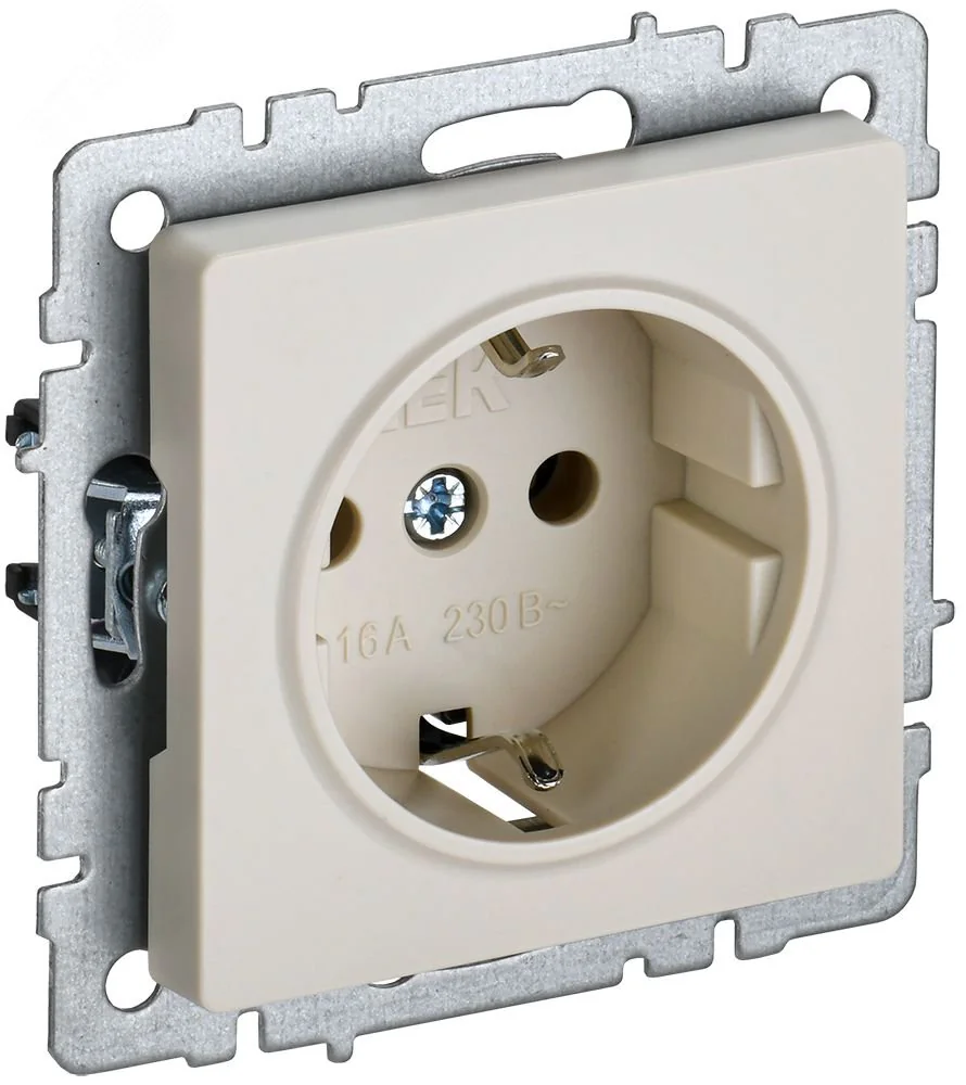 Розетка BRITE РС14-1-0-БрКр 16А с заземл. защ. шторки беж. BR-R14-16-K10