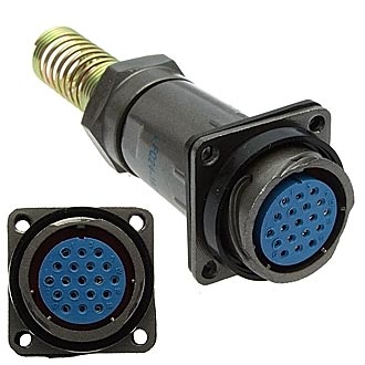 FQ24-19PIN ZPK-12 - Блочная розетка, 19 контактов, с патрубком и пружинным хвостовиком под кабель 12мм
