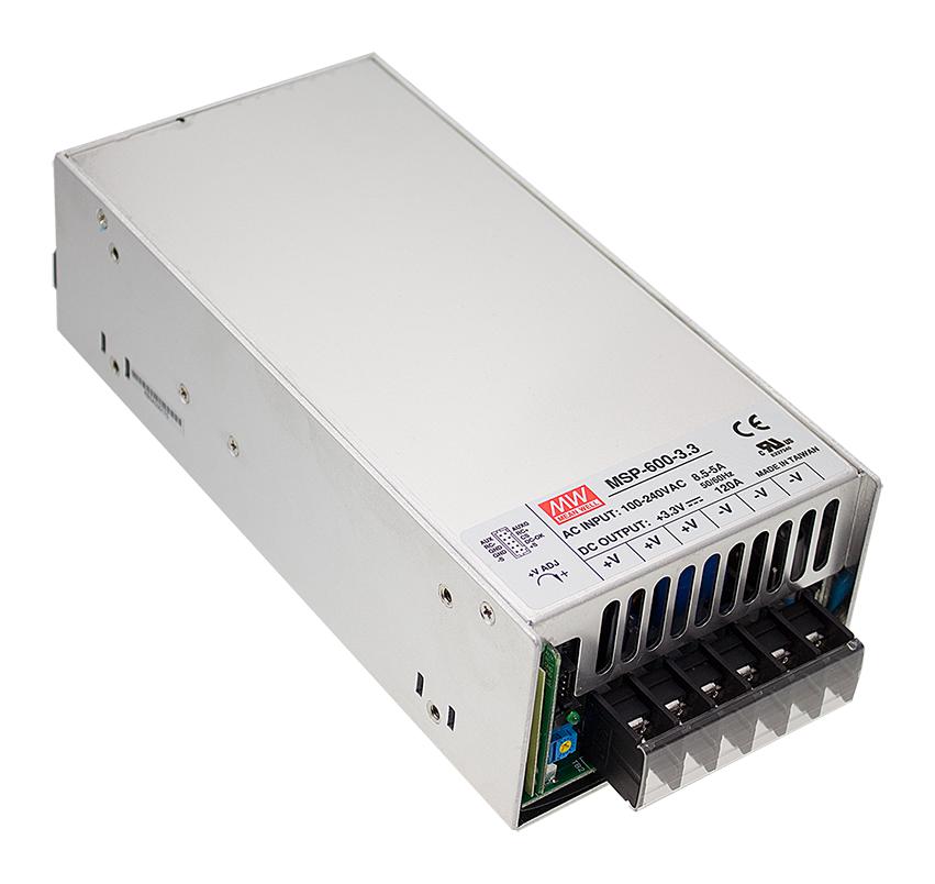 MSP-600-12 - AC-DC, med, ККМ, 636Вт, вход 85…264В AC, 47…63Гц /120…370В DC, выход 12В/53A,  рег. вых 10.2…13.8В, изоляция 4000В AC, в кожухе 218х105х63.5мм, -40…+70°С, выход SB 5В/0.3А