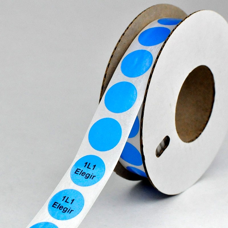 Маркировка круглая NPP-15/1-B - Маркировочная наклейка, для токоведущих шин и электрооборудования, диаметр 15 мм, цвет синий, Наклеек в ряду - 1, для принтера: RT200, RT230, в упаковке 1800 наклеек