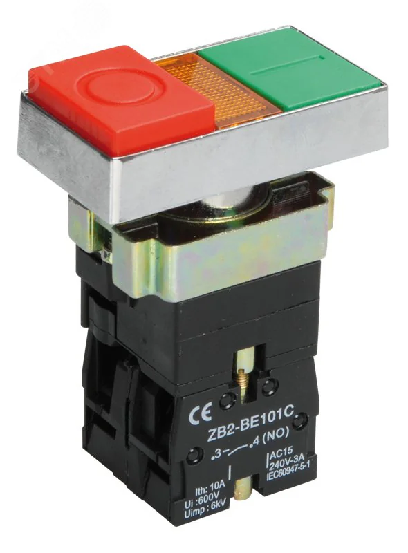 Кнопка LAY5-BW8465 "I-O" сдвоенная c подсв. BBD40-BW-K51