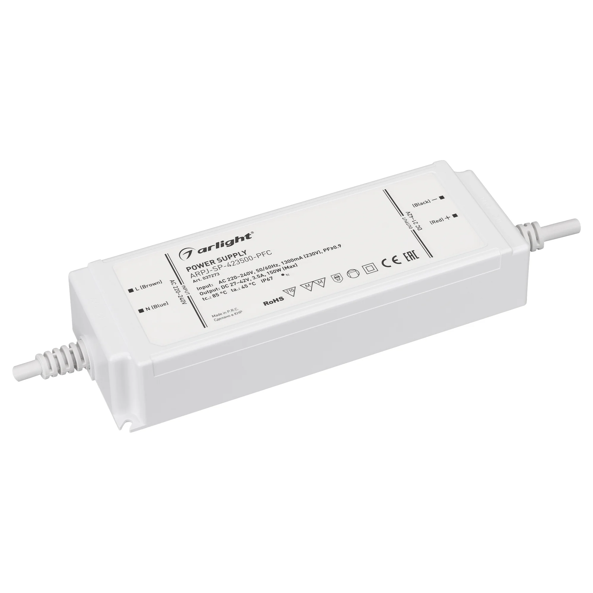 Блок питания ARPJ-SP-423500-PFC (150W, 27-42V, 3.5A) 037273 - Источник тока с гальванической развязкой для светильников и мощных светодиодов. Входное напряжение 220-240 VAC. Выходные параметры: 27-42 В, 3500 mА, 150 Вт. Встроенный PFC >0.9. Герметичный пл