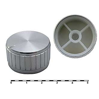 30X17BL - Ручка управления на вал 6 мм с насечкой, серебристая D=30мм, h=70мм