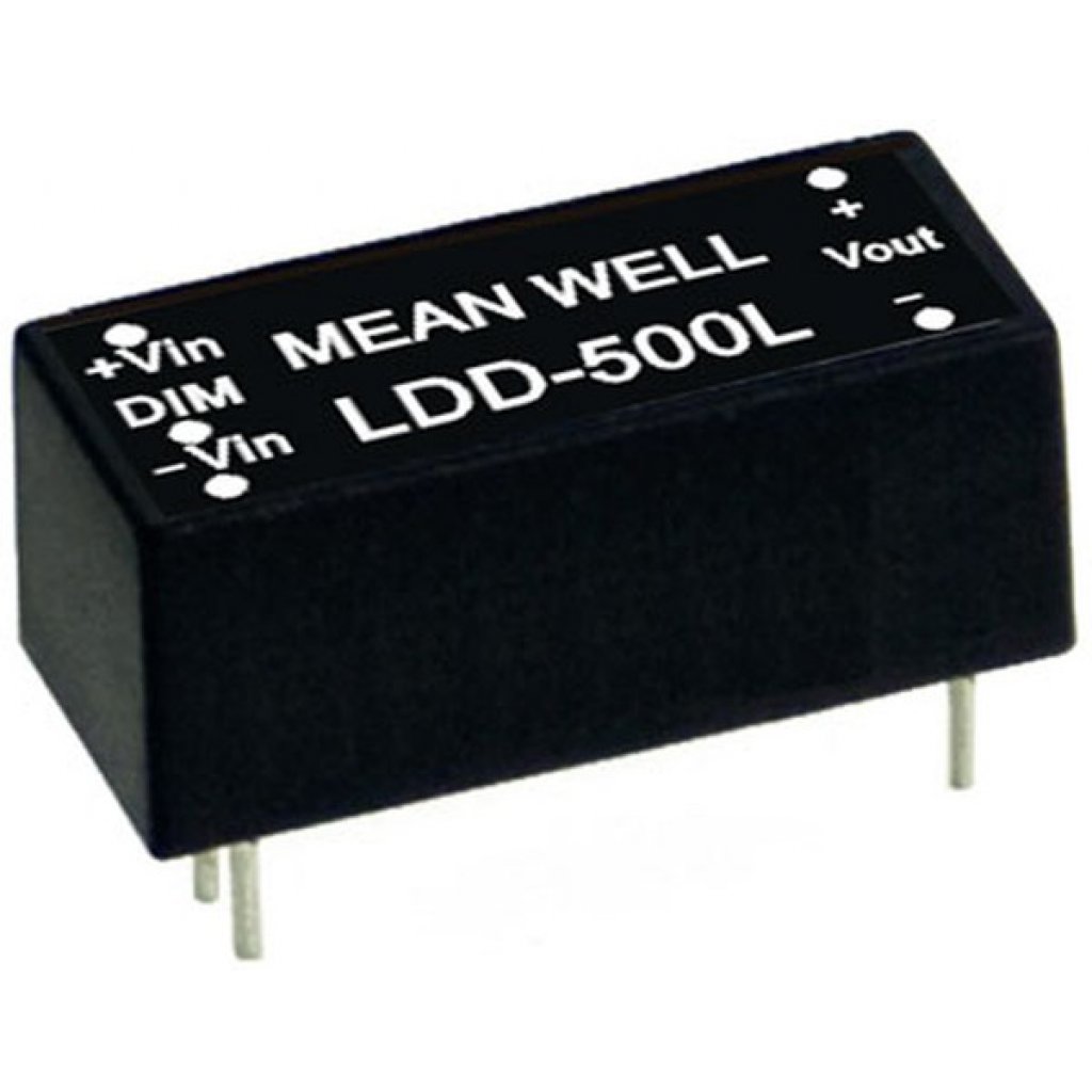 LDD-350L - DC/DC LED понижающий, вход 6…36В, выход 2…32В/0.35А, КПД до 95%, вход On/Off/DIMM, 31.8x20.3x12.2мм, DIP, -40…85°C, пластик