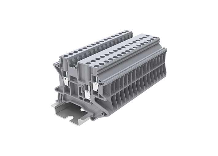 Проходная клемма TU2.5-3-GY - Проходная клемма, 3 точки подключения, тип фиксации провода: винтовой, номинальное сечение: 2,5 мм кв., 24A, 1000V, ширина: 5,2 мм, цвет: серый, тип монтажа: DIN 35