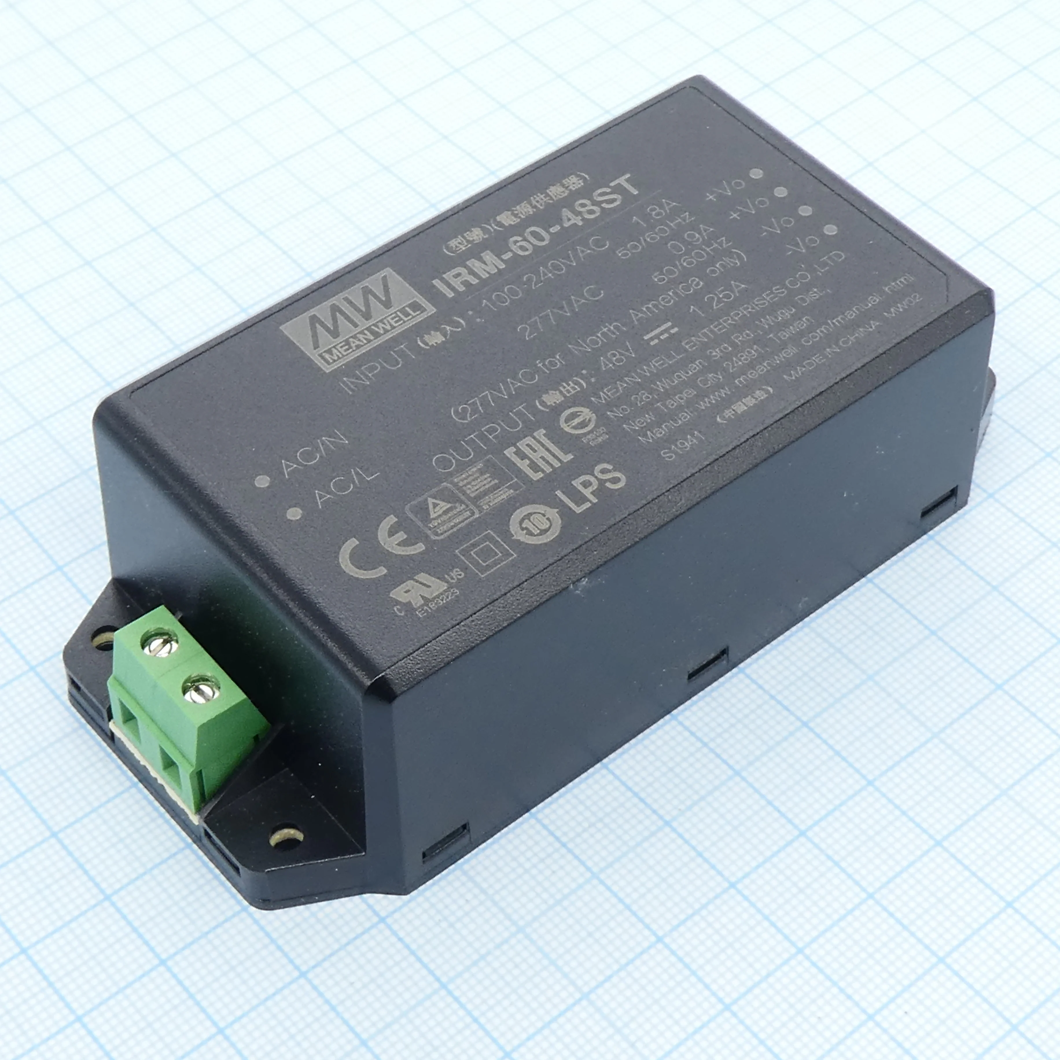 IRM-60-48ST - AC-DC, 60Вт, вход 85...264В AC 47...440 Гц, выход 48В/1.25А, изоляция 3000В AC, в корпусе на шасси, 109x52x33.5мм, -30...+70°C, винтовые зажимы