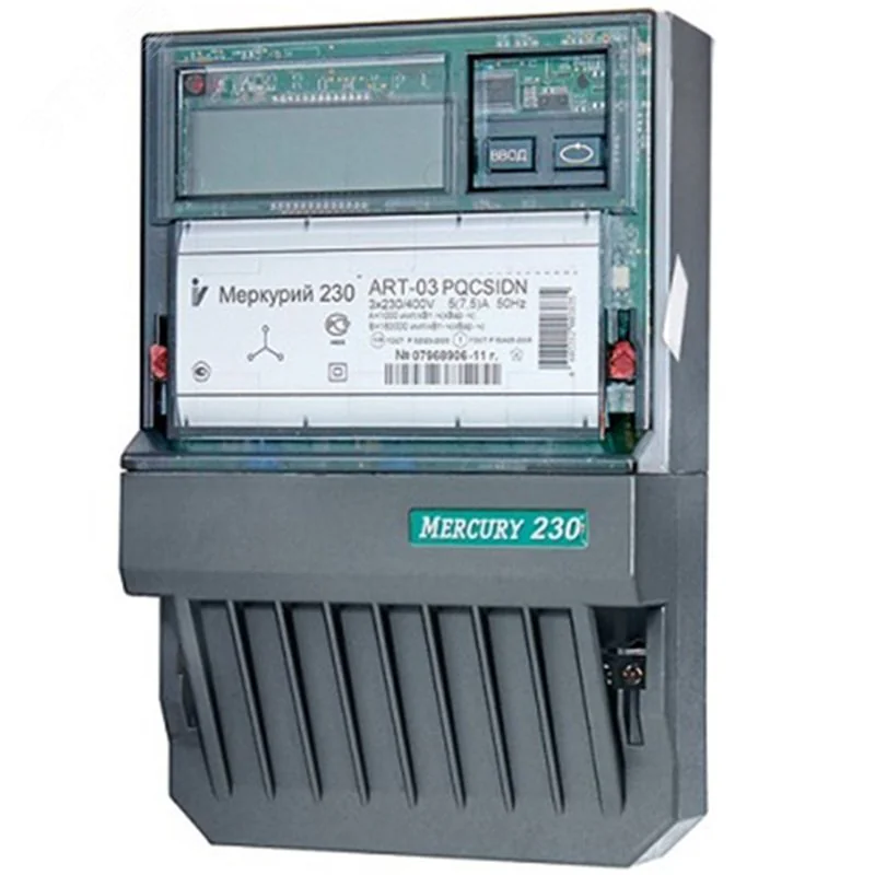 Счетчик Меркурий 230 AM-03 3ф 5-7.5А класс точн. 0.5S 1 тариф. импульс. вых. на панель мех. ОУ 00000032429