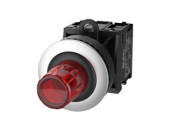 Кнопка "СТОП" (красная) TS2523-0RL10-R20 - Нажимная кнопка "СТОП", с блокировкой, LED AC/DC 24V, алюминиевое переднее кольцо, с плавным нажатием, с контактной группой 2NO, диаметр головки кнопки 36 мм, диаметр посадочного отверстия: 22 мм, цвет: красный