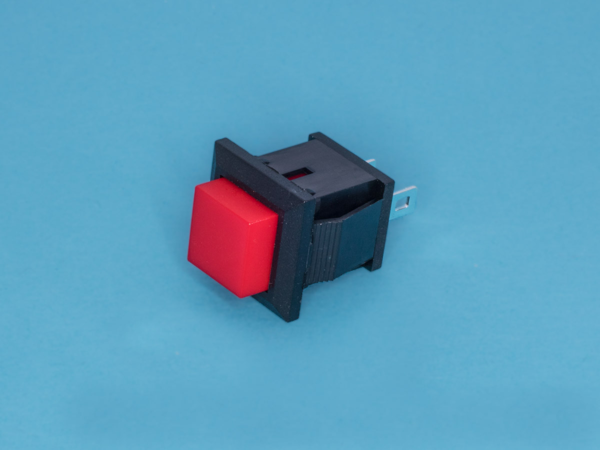 PSW-9AR - Кнопка 15х15 крепление защелка без фиксации, НР контакт, красная