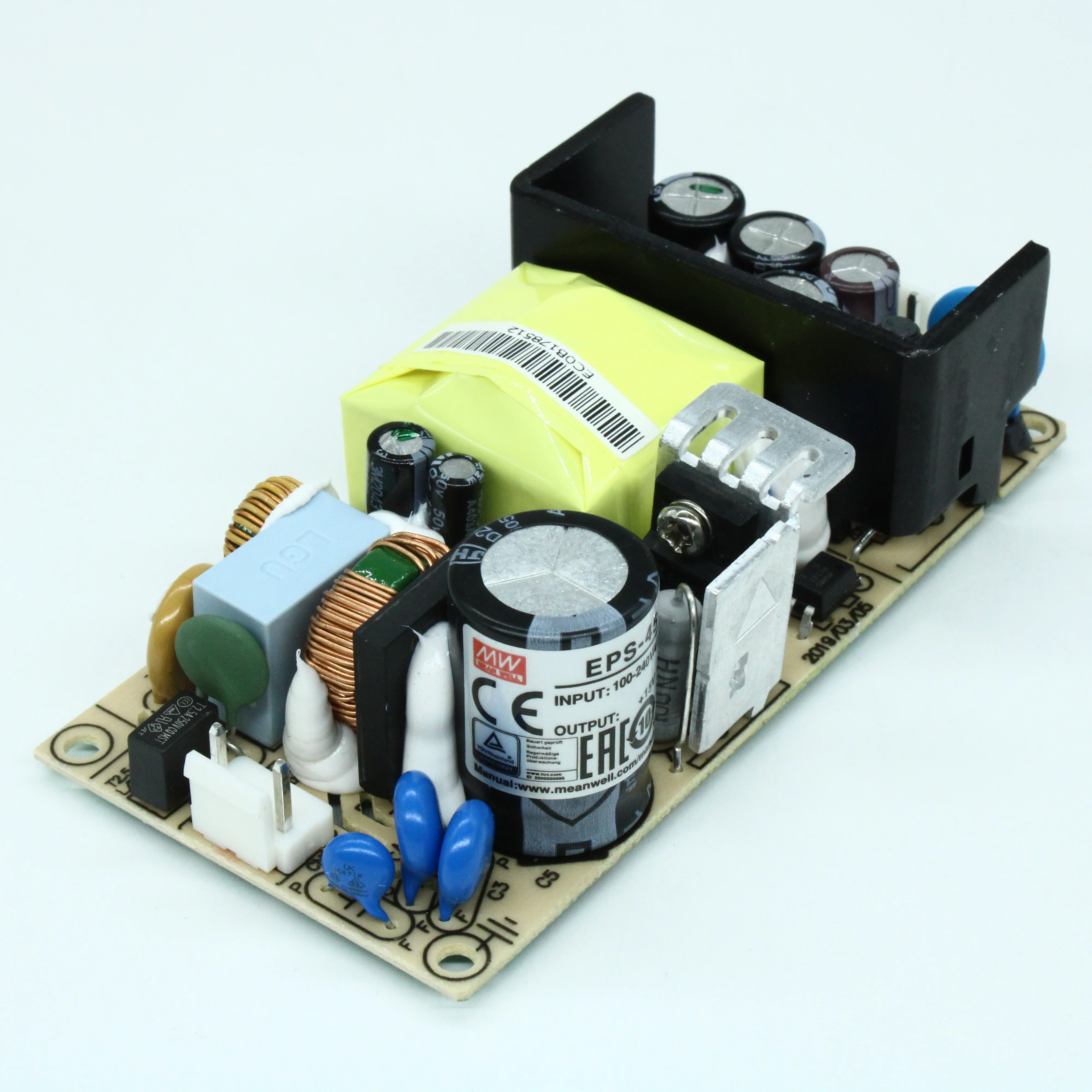 EPS-45-15 - AC-DC, 45Вт, вход 85…264V AC, 47…63Гц /120…370В DC, выход 15В/3A, рег. вых 13.5…16.5В, изоляция 3000В AC, открытая плата 101.6х50.8х29мм, -30…+70°С