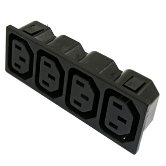 AC-007 - Разъем питания серии AC, 4-х местная розетка 3-х полюсная, защелка на панель, 10А 250В