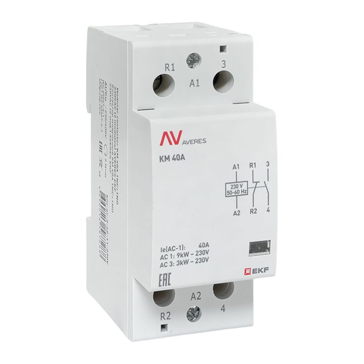 Контактор модульный КМ 40А 1NC+1NO 230VAC (2 мод.) AVERES EKF