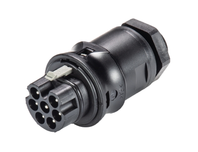 Разъем RST20I7S S1 M00V SW - Вилочный разъем в панель, М20, IP68(69k), 7 полюсов, винтовая фиксация провода, номинальные характеристики: 250/400V, 20A, цвет: черный, серия RST Classic