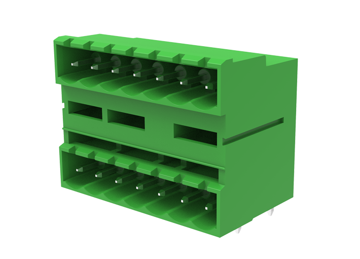 Вилочный разъем на плату MC-DPA5.08H20-0002 - Вилочный разъем, горизонтальный, 2 этажа, на плату, шаг: 5.08 мм, 20x2 полюсов, фиксация на плате пайкой, исполнение: стандартное, 320V, 10A, цвет: зеленый