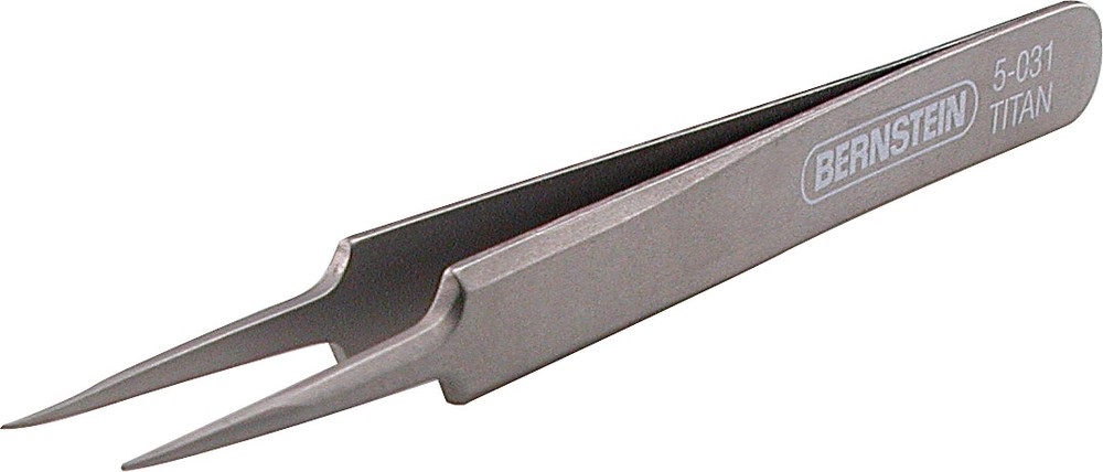 5-031 - Прецизионный антимагнитный кислотоустойчивый термоустойчивый (до 1677°C) титановый пинцет, прямой, острый, 110мм, вес 9г