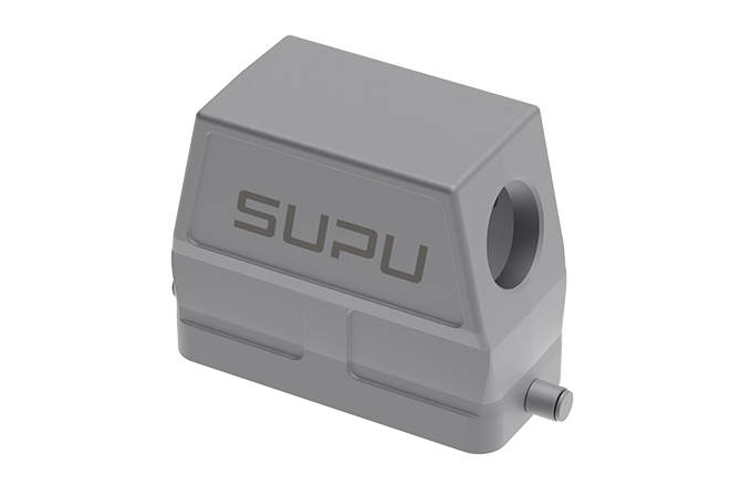 Крышка разъема S16B-SEH-2B-M32 - Крышка разъема на кабель, типоразмер 16B, высокое исполнение, без уплотнителя, 1 отверстие с резьбой для кабельных вводов M32x1,5, с боковым расположением, без защелки (упоры под одну защелку), материал корпуса: алюминиевы